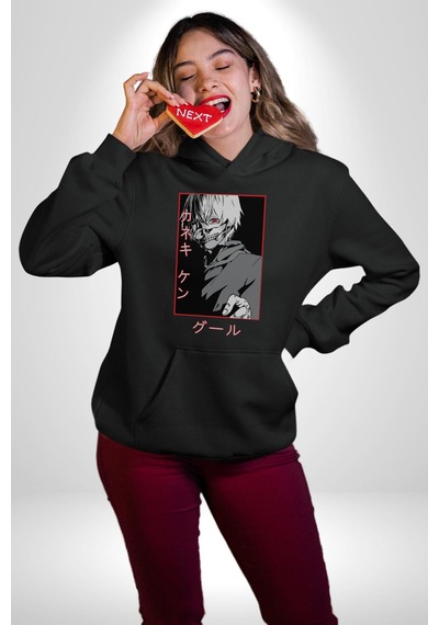 Kaneki Ken Kuma Japon Anime Şeytan Kadın Erkek Siyah Kapüşonlu Sweatshirt Hoodie Siyah