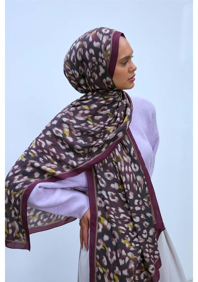 Silk Home Eco Viscose Leopar Desen Şal 6001 Mürdüm-siyah-vizon