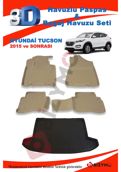 Hyundai Tucson 2015 ve Sonrası Bej Paspas ve Bagaj Havuzu Seti Bej