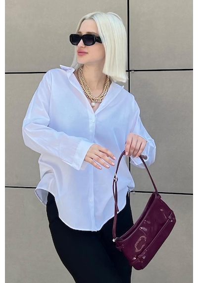 Madmext Mad Girls Beyaz Oversize Gömlek Mg1369-beyaz Beyaz