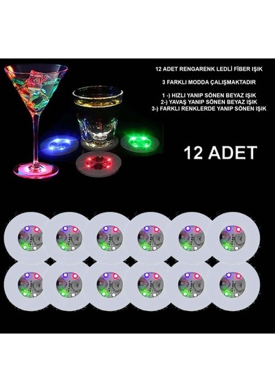 Zensaas41 Renkli Led Işıklı Bardak Altlığı - 12 Adet, Pilli Zensaa56