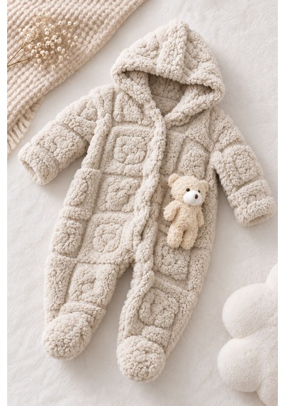 Kız Erkek Bebek Tavşan Ve Ayı Oyuncaklı Peluş Tulum Tlm0301 Bej