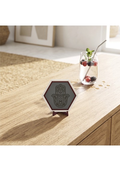 Sanatsal Hamsa Desenli Masaüstü Dekoru, Yaşam Alanlarınızda Modern Bir Atmosfer Yaratan Özel Tasarım 10x10 Cm, Kül Gri