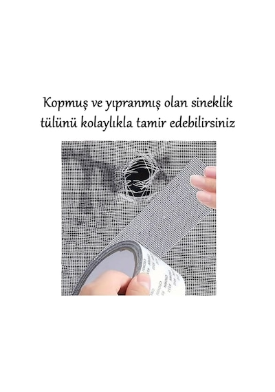 Yapışkanlı Sineklik Tülü Tamir Bandı Yırtık Kopmuş Delik Fiber Tül Yapıştırma Siyah 48 Mm X 2 Metre 2 M