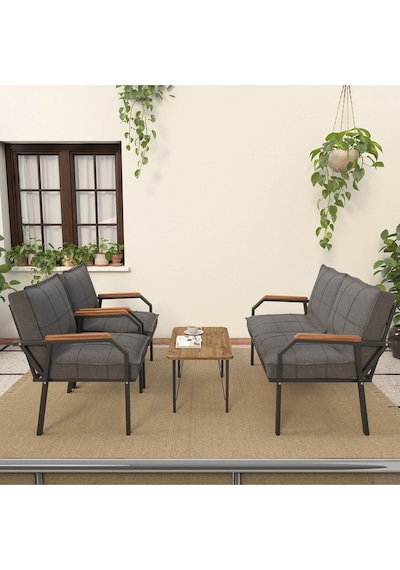 Mygusi Hayal Balkon, Bahçe, Cafe - Metal Kanepe Koltuk Takımı - 2 1 1 Sehaplı Koyu Gri
