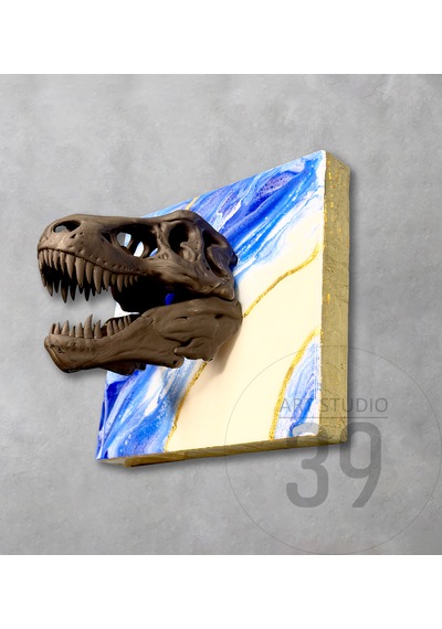 3d T-rex Kafatası Altın Varaklı Geode Epoksi Duvar Tablosu, El Yapımı Heykelsi Sanat Eseri, 25 25 Cm, Statement Tasarım 25 x 25