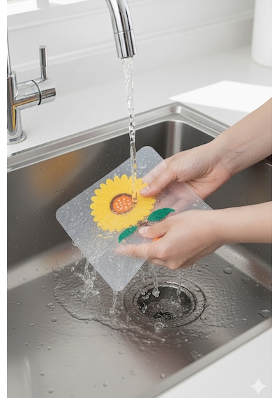 Ayçiçeği Kare Silikon Kötü Koku Önleyici Gider Kapağı Banyo, Mutfak, Balkon Lavabo Tıpası 14,5x14,5 Cm