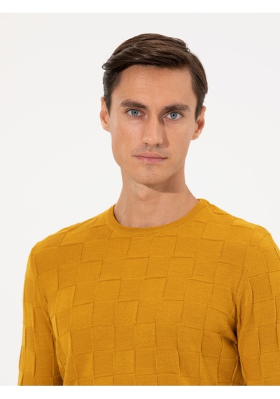 Cacharel Sarı Slim Fit Yün Karışımlı Bisiklet Yaka Triko Kazak