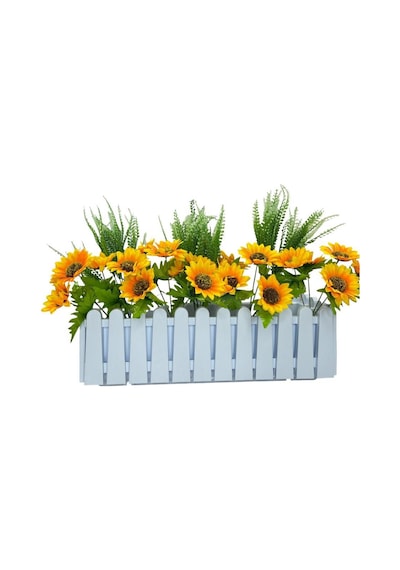 Yapay Çiçek Beyaz Çit Balkon Saksısı Ay Çiçekli 55*20cm