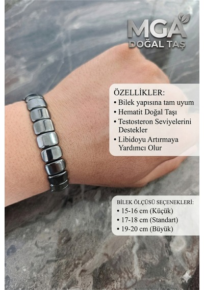 Hematit Bileklik - Hematit Taşı Bileklik - Testesteron Bileklik Gri Gri