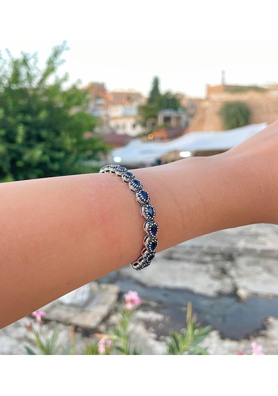 Safir Markazit Taşlı Damla Model 925 Ayar Gümüş Kadın Bilezik 201025759 Çok Renkli