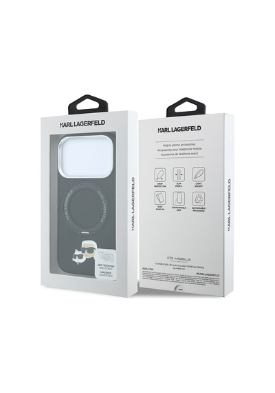 İphone 18 Pro Max Kılıf Lisanslı M-safe K&c Heads Pin Metal Logolu Pu 360 Dönen Standlı Kapak Siyah