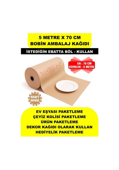 70 Cm X 5 Metre Bobin Rulo Kraft Rengi Ambalaj Kağıdı, Ev Eşyası, Çeyiz, Hediye, Ürün Paketleme
