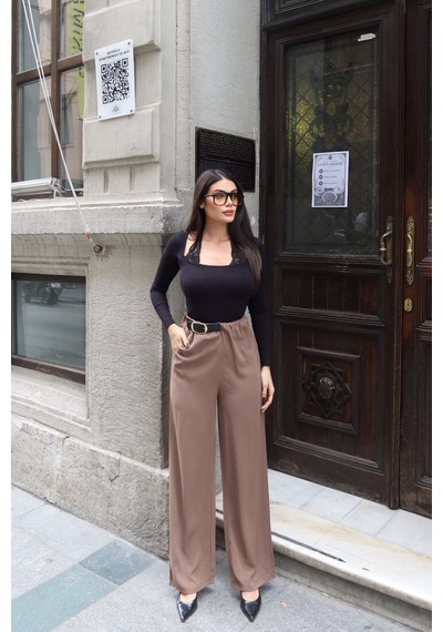 Kechi Woman Linda Twill Kumaş Kemer Detay Pantolon Camel