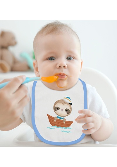 BK Kids Sevimli Denizci Tasarımlı Mavi Bebek Mama Önlüğü-1