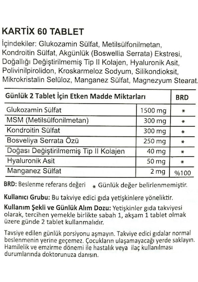 Kartix Glucosamine Chondroitin Msm 60 Tablet