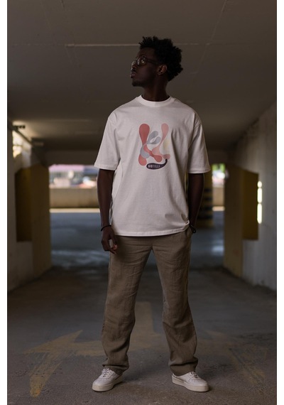 Bisiklet Yaka  Önü Baskılı Oversize Geniş Model T-shirt 001