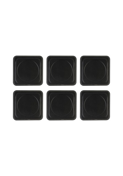 Bardak Altlığı,6'li Set,masaüstü Yuvarlak Cup Coaster,vegan Suni Deri,11x11 Cm.,siyah Diğer