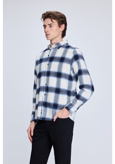 Hatemoğlu Lacivert Slim Fit Kareli Düğmeli Yaka Uzun Kollu Pamuklu Gömlek 19151010024a L16 1964079 Lacivert