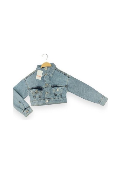 Çikoby Kız Çocuk Yumuşak Dokulu Lycralı Crop Kot Ceket-13950 Mavi