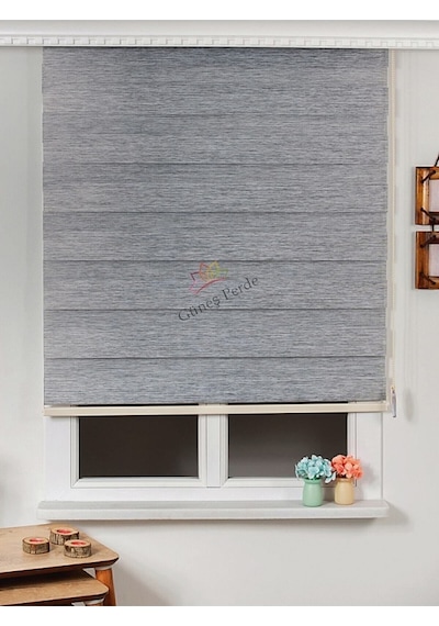Bambu Gri Stor Zebra Perde Etek Dilimli  Alüminyum Kasa Gri 100 x 200