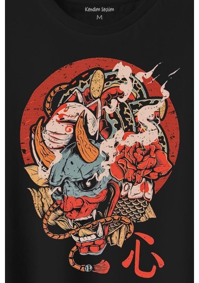 Hannya Maske Oni Japanese Demon Mask Japon Baskılı Tişört Unisex T-shirt 001