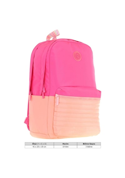 Kaukko Quick Kız Çocuk Üç Bölmeli Pembe Turuncu Kapitone Detaylı Okul Sırt Çantası - K1789 Pembe - Turuncu