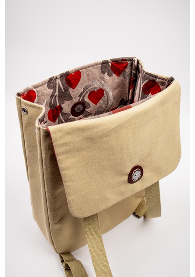 Fabric Craft Bag Sırt Çantası Kumaş Boho Nakışlı Koyu Bej - Bordo