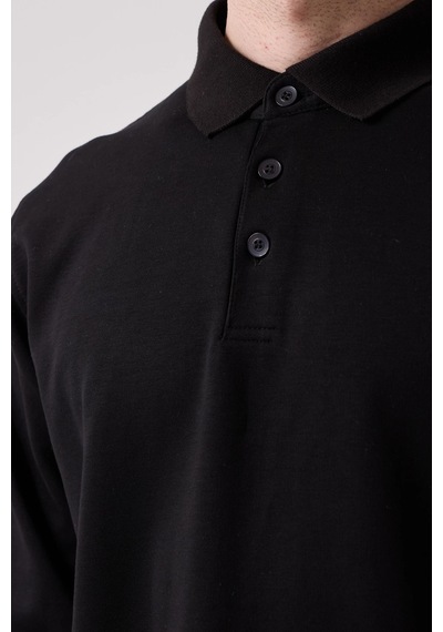 Vitrinonline Erkek Uzun Kollu Polo Yaka Sweatshirt - Siyah
