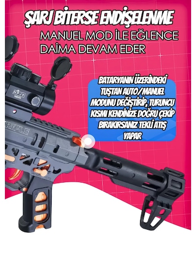 Mk6 Su Topu Atan Oyuncak Tüfek Gel Blaster 71 Cm Büyük Boy Hem Otomatik Hem Manuel Bej