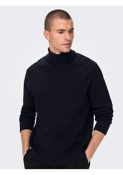 Only & Sons Onsphil Reg 12 Struc Roll Neck Knit Noos Erkek Mavi Kazak - 22023202