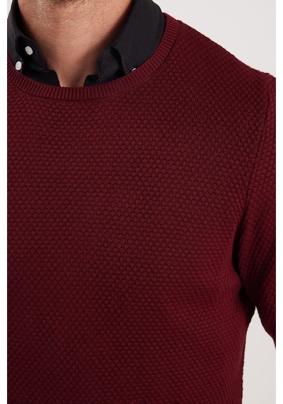 Tudors Erkek Standart Fit Normal Kesim Bisiklet Yaka Petek Desenli Koyu Bordo Triko Kazak-35671 Bordo
