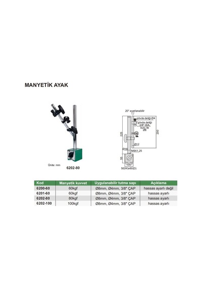 Insıze 6202-80 Manyetik Ayak