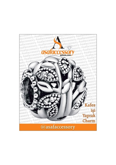 Kafes İşi Yaprak Desen Charm Asafaccessory Gümüş