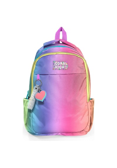 Coral High Dikey Renk Geçişli Kız Çocuk İlkokul Ve Ortaokul Sırt Çantası - Üç Bölmeli Çok Renkli