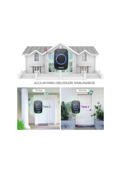 Cacazi 2 Alıcılı 1 Buton Kablosuz Kumandalı Kapı Zili