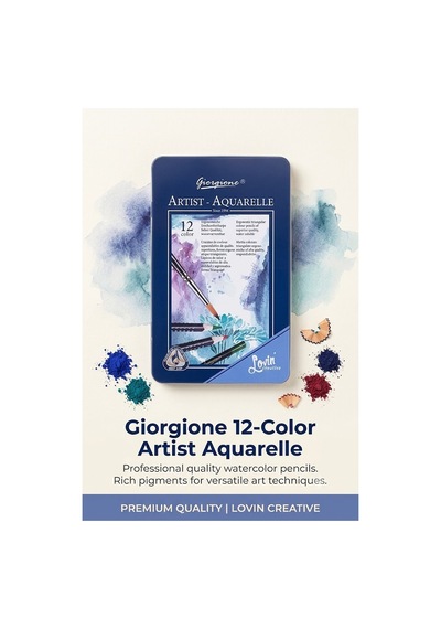 Aquarel Suluboya Kalemi 12 Renk 1 Paket Giorgione Teneke Kutu Sulu Boya Kalemi 12 Li Fırça Hediyeli Sanatsal Kaliteli Çok Renkli