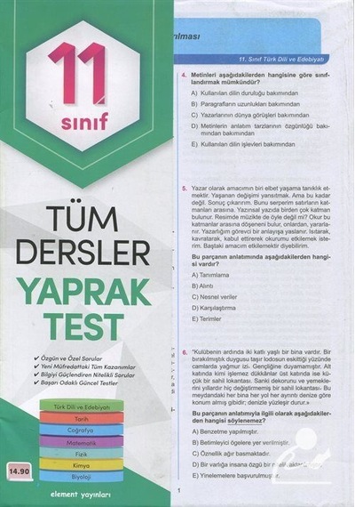 11. Sınıf Tüm Dersler Yaprak Test