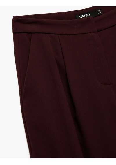 Koton Cepli Düz Geniş Paça Palazzo Kumaş Pantolon Bordo 6wak40168pw Bordo