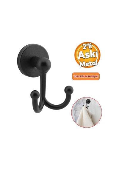 Metal Askı Siyah Renk Askılık Banyo Tuvalet Havlu Bornoz Askısı Çatal İkili Askı Diğer