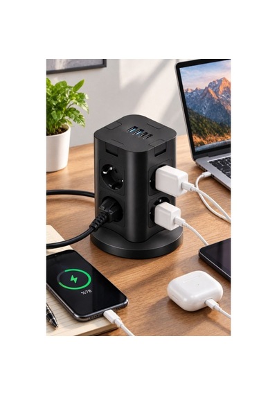 8 Li Çoklu Priz Usb-a + Type-c Şarj Girişli Güç Ve Şarj İstasyonu 0 - 2 M