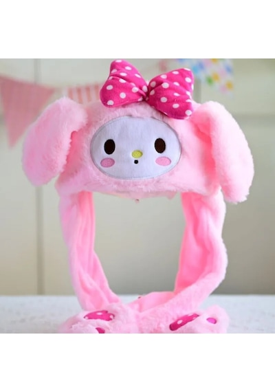 Işıklı Kulakları Hareket Eden Tavşan Pelüş Şapka Bere Bunny Pembe