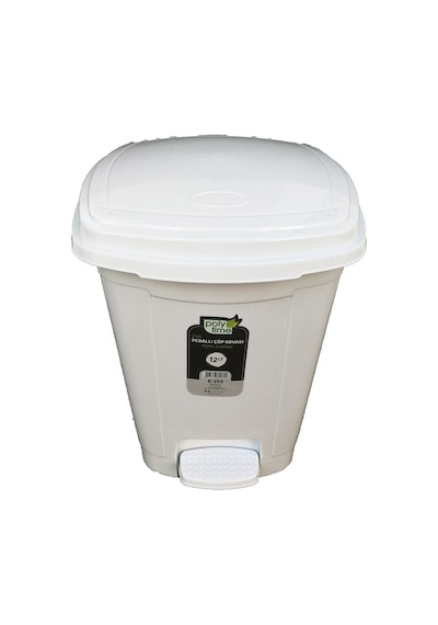 Polytime 12 Litre Beyaz Basmalı Pedallı Çöp Kutusu Kovası / Çıkar Beyaz