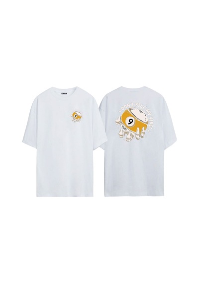 Thewert Unisex Don't Kıll My Vıbe Skull Billiard Ball Ön Arka Baskılı Beyaz Oversize T-shirt