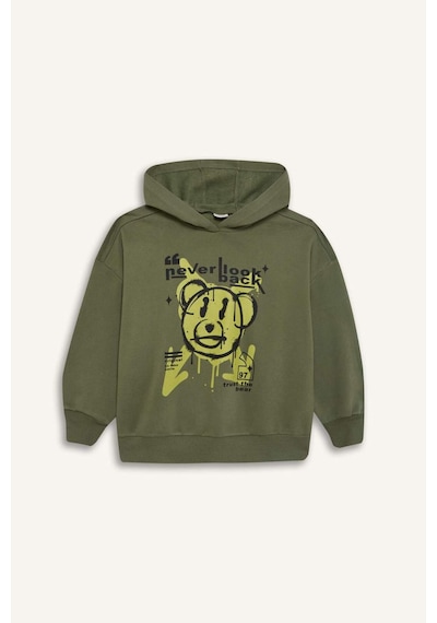 DeFacto Kız Çocuk Oversize Geniş Kalıp Kapüşonlu Baskılı Sweatshirt D1567A824WNKH210 Haki