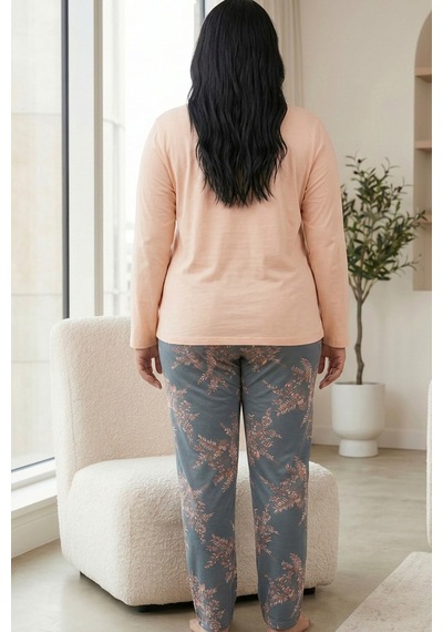 Siyah İnci Pamuklu Likralı Büyük Beden Battal Boy Örme Pijama Takım26240943 Somon