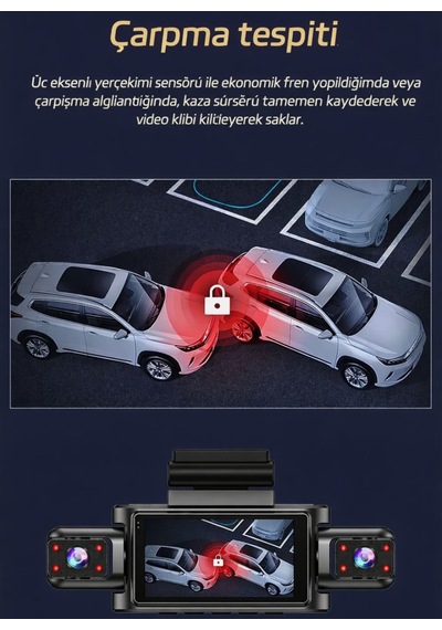 4 Kameralı 360 Döngüsel Kayıt Full Hd 1080p Araç İçi Kamera - Wifi Cam, Park Modlu, Gece Görüşlü Wdr Teknolojisi Ve Yol Kayıt Cihazı