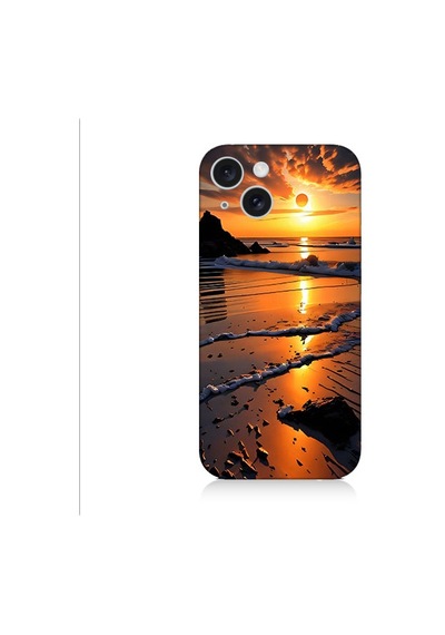 Apple Uyumlu iPhone 15 Plus Günbatımı Sahili Desenli Silikon Kılıf Silikon