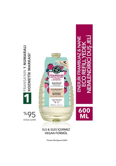 Yves Rocher Eko Refill Yedek Duş Jeli-nemlendirici Enerjik Frambuaz Nane- Sls,sles İçermez,vegan- 600ml Diğer