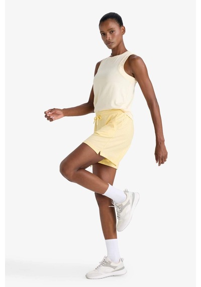 Defacto Defactofit Standart Fit Sporcu Kısa Paça Ribana Şort F6898ax25smyl252 Sari